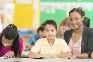 students and teacher at elementary school